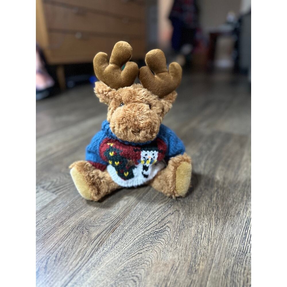 Rare DANDEE Reindeer Plush w Winter Snowman Sweater SAMPLE 14"